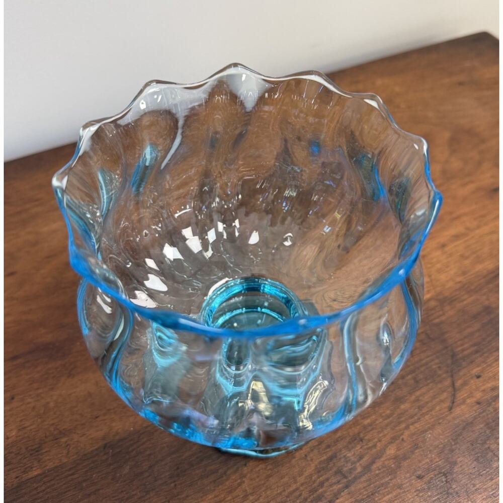 Vintage Toscany Italy Hand Blown Aqua Blue Art Glass Footed Bowl Compote 6" - Picture 5 of 10